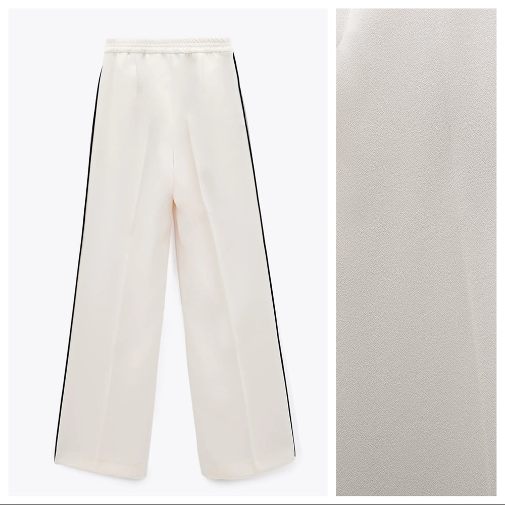 NWT. Zara Ecru Flowy High-waisted Trousers Size M. - Picture 9 of 12